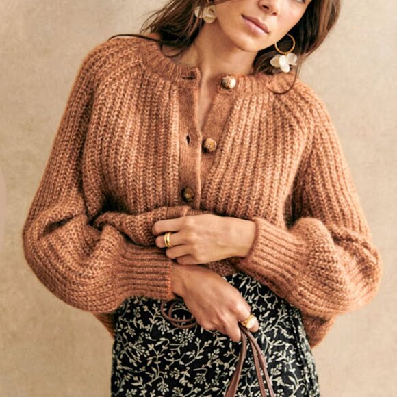 Sezane Emile Cardigan Mottled Camel - Size L
